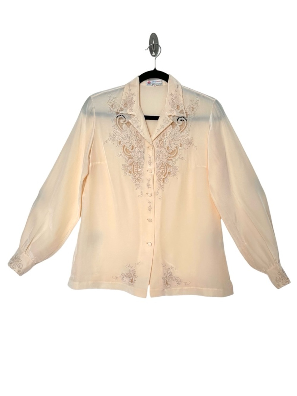 Vintage 100% Silk Embroidered Lace Cutout Blouse Feminine Prairiecore Romantic